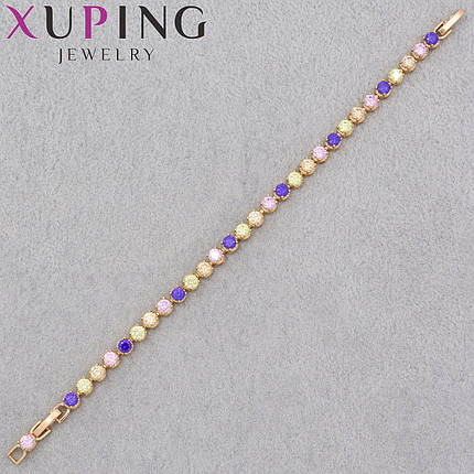 Браслет золотистого цвета Xuping Jewerly 14К с цветными стразами застёжка шарнир длина 17-18.5 см ширина 5 мм, фото 1