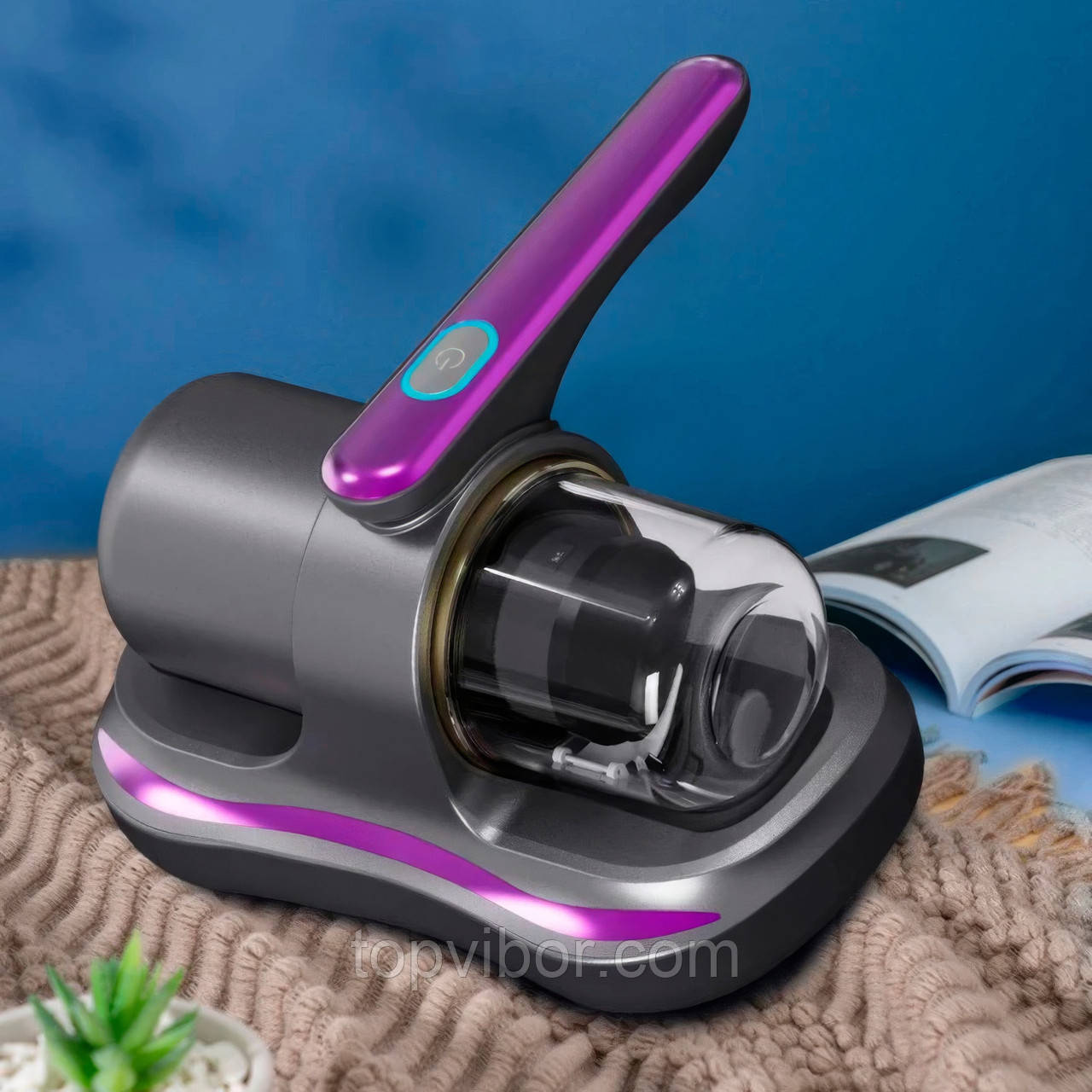 Портативний пилосос на акумуляторі Acarid Remover Чорно-фіолетовий, ручний пилосос для дивана