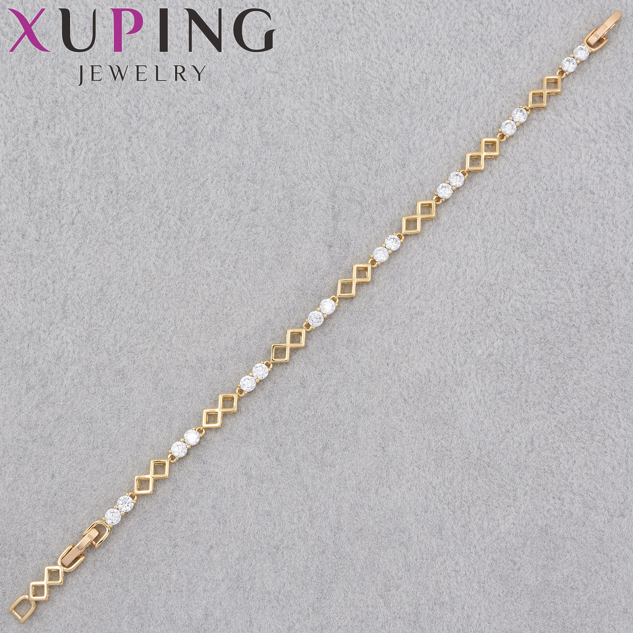 Браслет золотистого цвета Xuping Jewerly 14К с белыми кристаллами застёжка шарнир длина 19 см ширина 6 мм