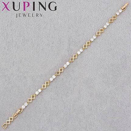 Браслет золотистого цвета Xuping Jewerly 14К с белыми кристаллами застёжка шарнир длина 19 см ширина 6 мм, фото 1