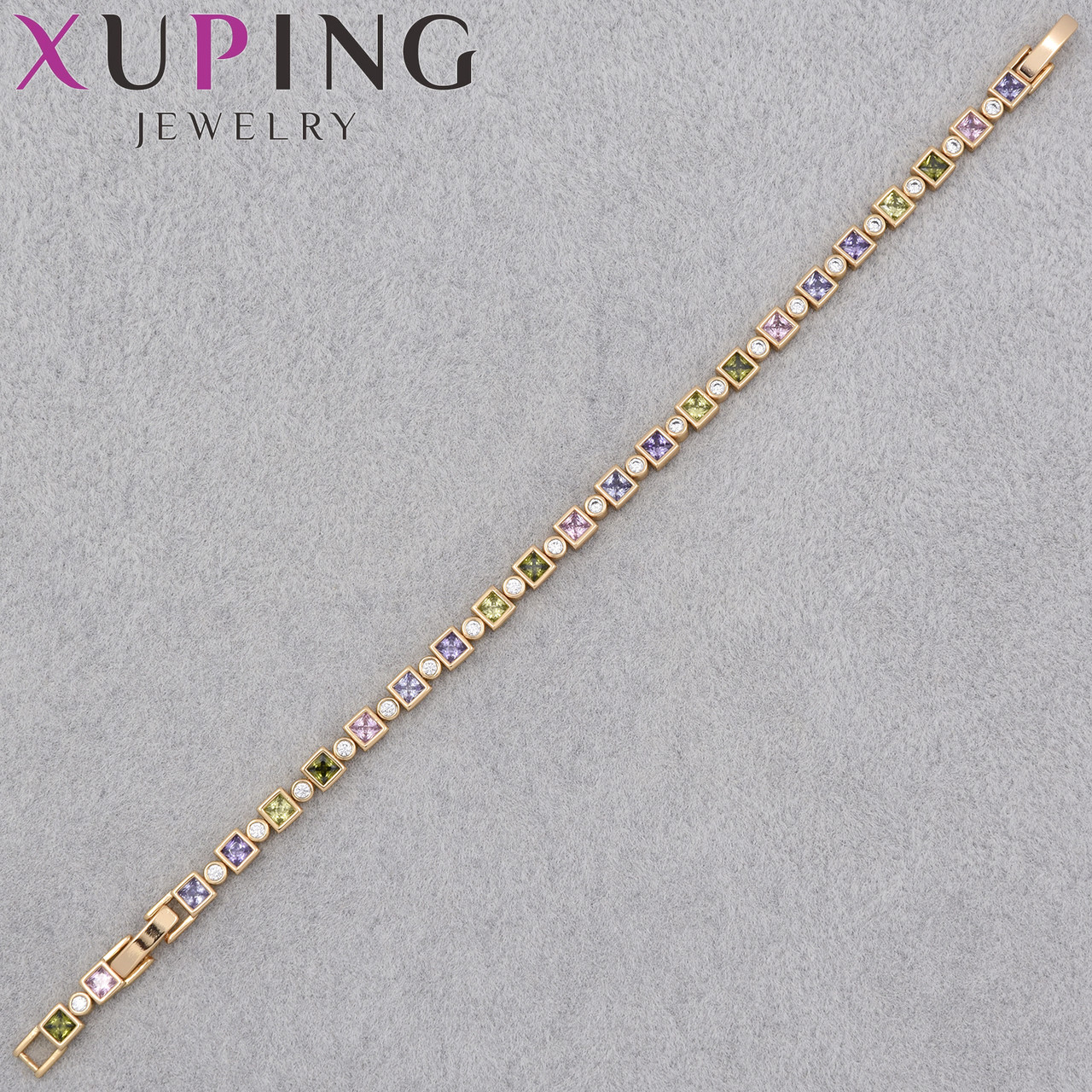 Браслет золотистого цвета Xuping Jewerly 14К с цветными кристаллами застёжка шарнир длина 16-19 см ширина 4 мм