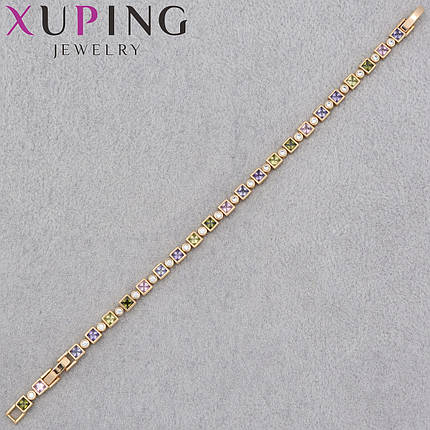 Браслет золотистого цвета Xuping Jewerly 14К с цветными кристаллами застёжка шарнир длина 16-19 см ширина 4 мм, фото 1