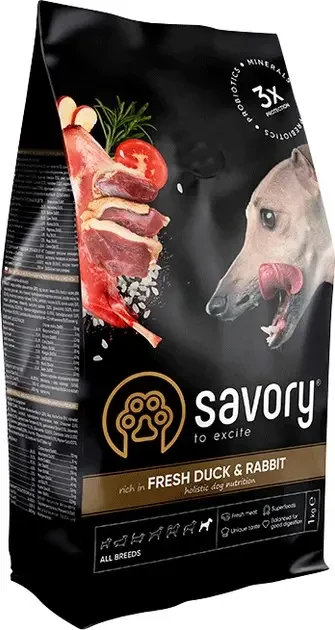 Сухий корм для собак усіх порід Savory кролик та качка 3 кг