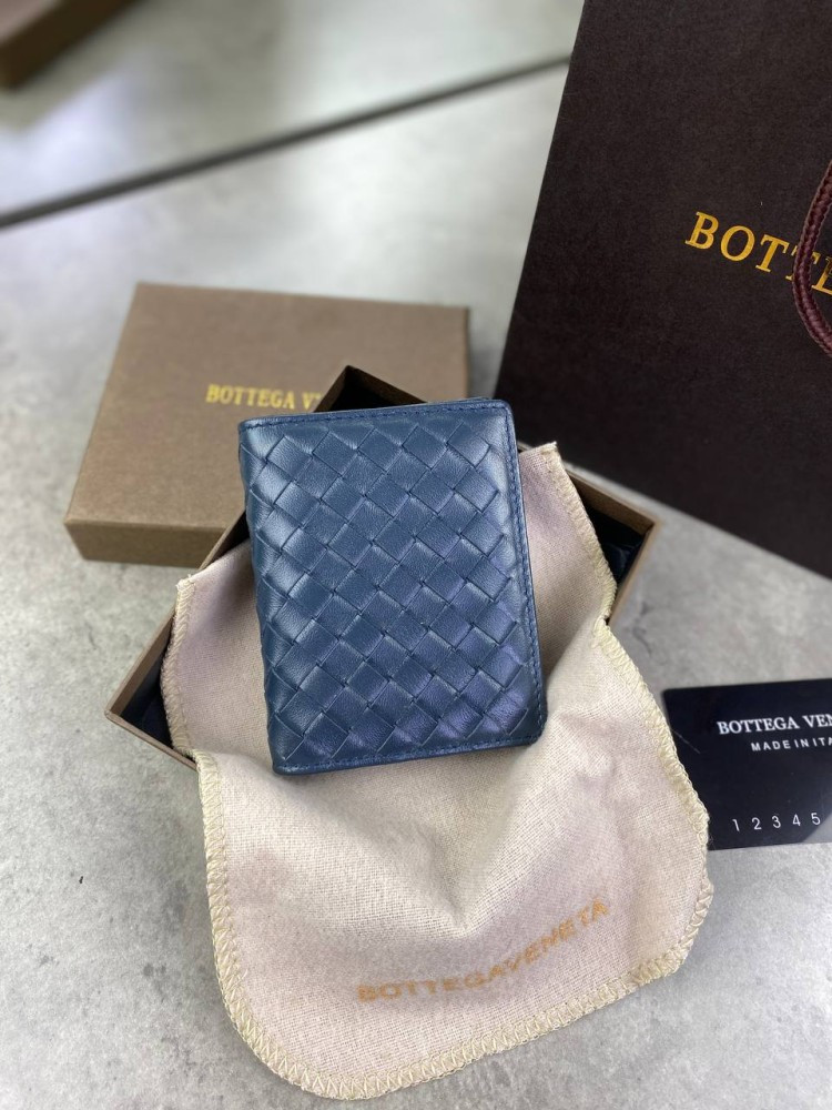 Кардхолдер Bottega Veneta шкіряний синій подвійний без блискавки k078