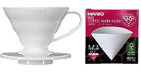 Пуровер Hario 01 білий + 40 фільтрів V60