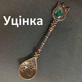 Уцінка Турецька ложка Tulip для кави Мідний колір, зелений камінь 1 шт.