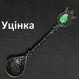 Уцінка Турецька ложка Tulip для кави Темне срібло, Зелений камінь 1 шт.