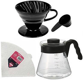 Комлект Hario V60 Ceramic Black02 на 4 предмета