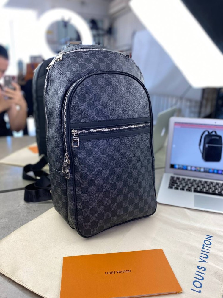 Рюкзак Louis Vuitton сіра шашка з оздобленням із матової шкіри c316
