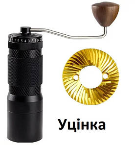 Уцінка Ручна кавомолка Fuji з плоскими жорнами 49 мм. Чорна