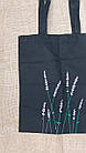 Чорний шопер з двунитки, еко-торба з квітами лаванди, бавовняна сумка для покупок, чорний шопер ручного розпису, фото 7