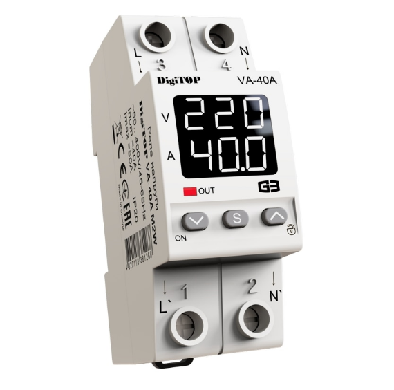 Реле напруги з контролем струму DigiTOP VA-40A M2W 4820118381268