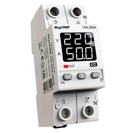 Реле напруги з контролем струму DigiTOP VA-50A M2W 4820118381299