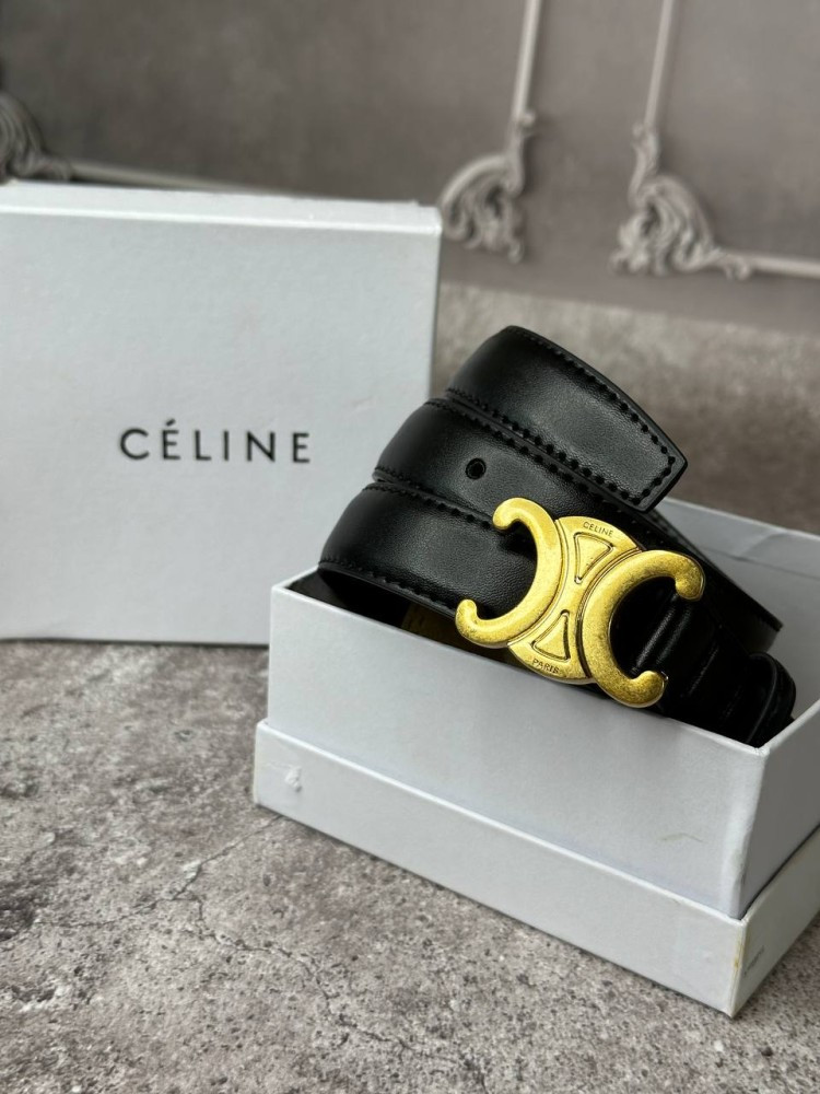 "Жіночий Ремінь Celine чорний із золотою пряжкою" wbl003, фото 1