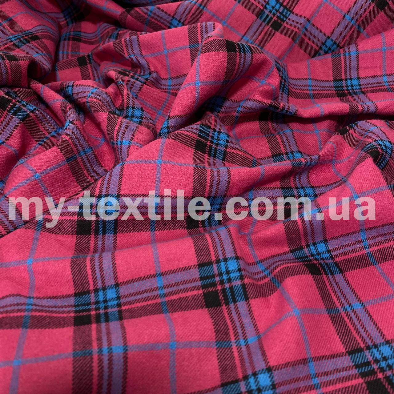 Сорочкова тканина Фланель 150 см 200 grm Малиновий із синім, фото 1
