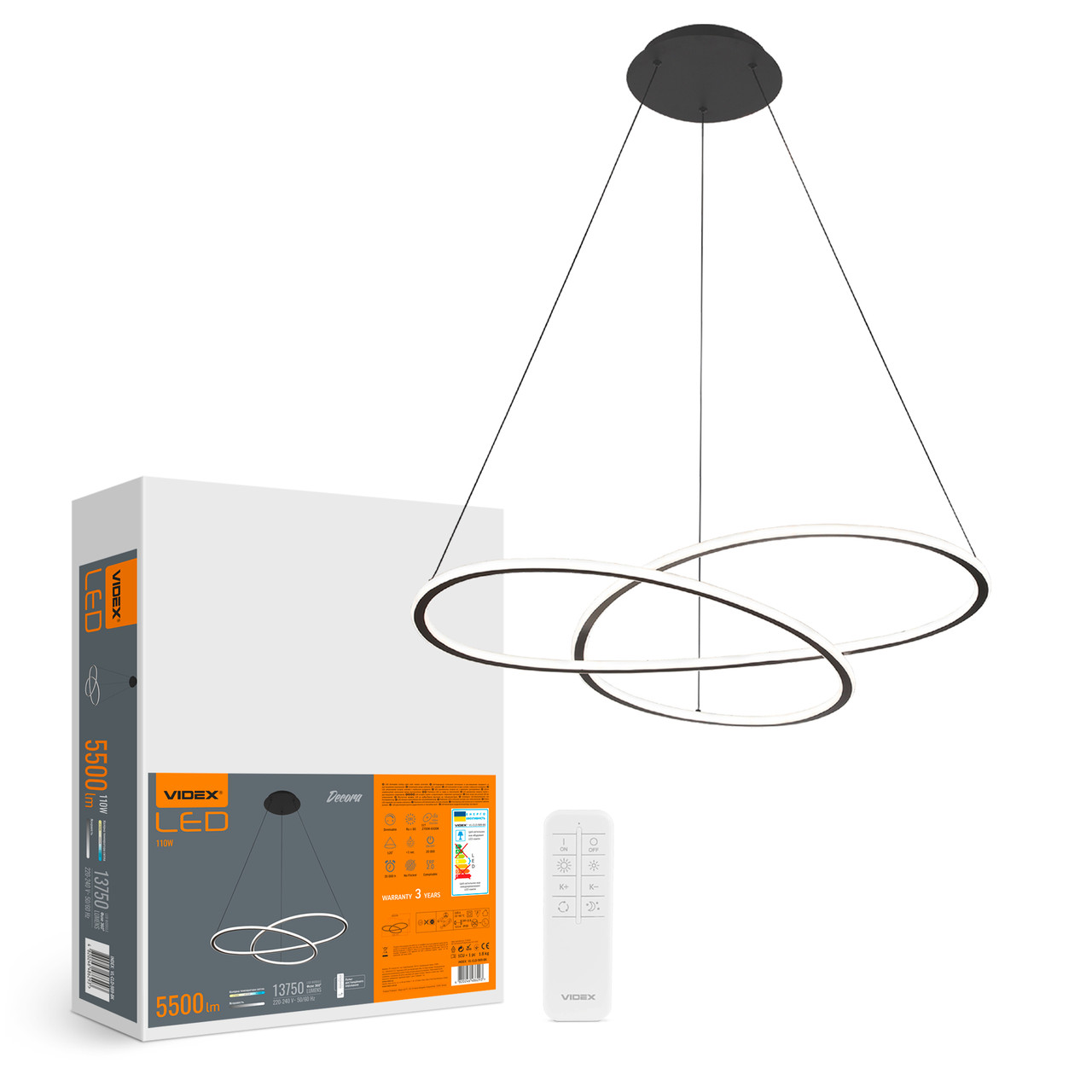 Підвісна люстра VIDEX DECORA 110W VL-CLD-989-BK