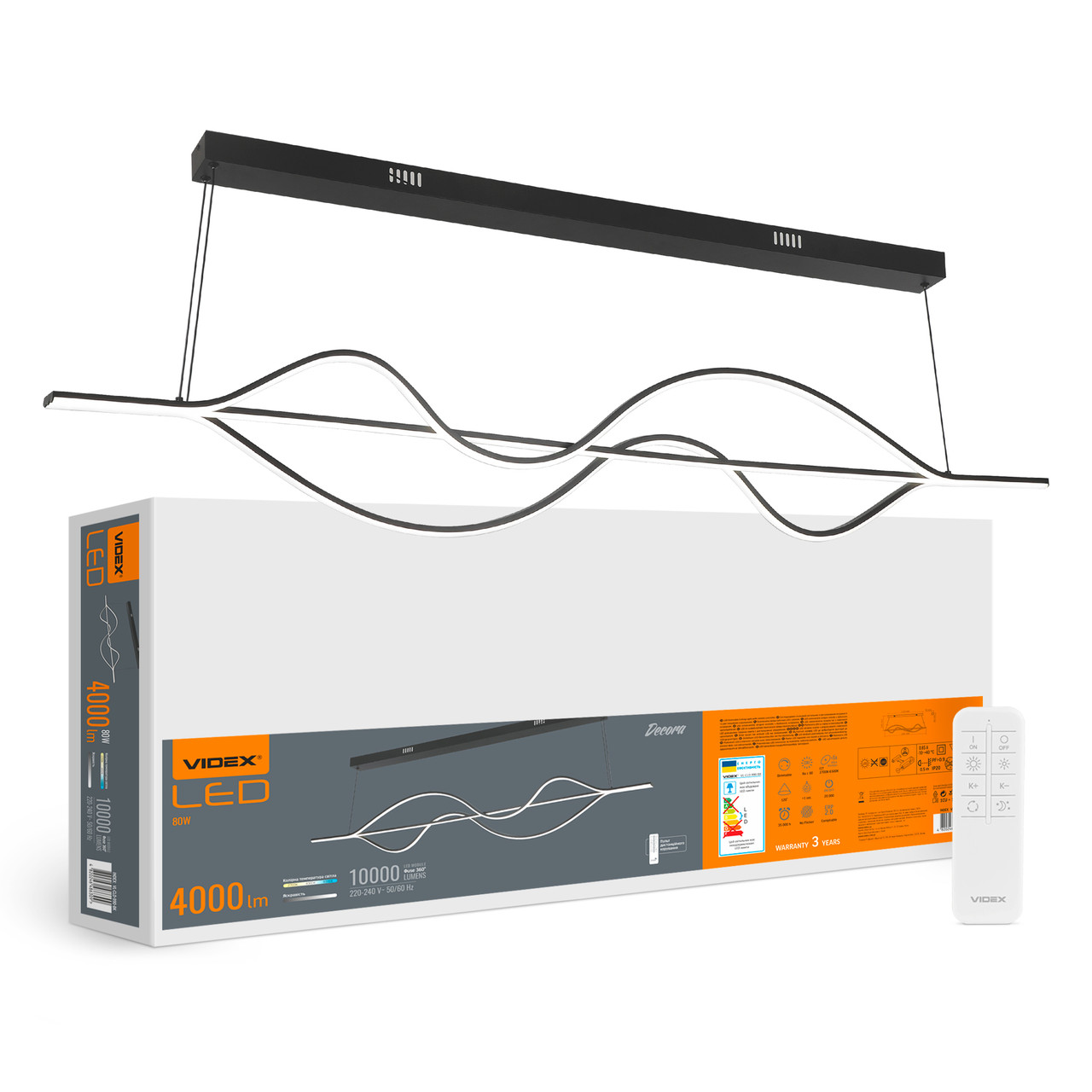 Підвісна люстра LED VIDEX DECORA 80W VL-CLD-990-BK