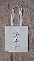 Бавовняний шопер з двунитки, бежева еко-торба з принтом лаванди, бавовняна сумка для з квітами лаванди, шопер на подарнок