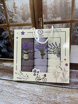 Набір махрових кухонних рушників в подарунковій коробці 3 шт 30/50 см натуральні бавовняні якісні Туреччина