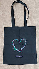 Чорний шопер з двунитки, еко-торба з принтом лаванди, бавовняна сумка для з квітами лаванди, шопер для покупок