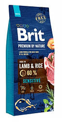 Сухий корм Brit Premium Sensitive Adult для дорослих собак з чутливим травленням, з ягням 15 КГ