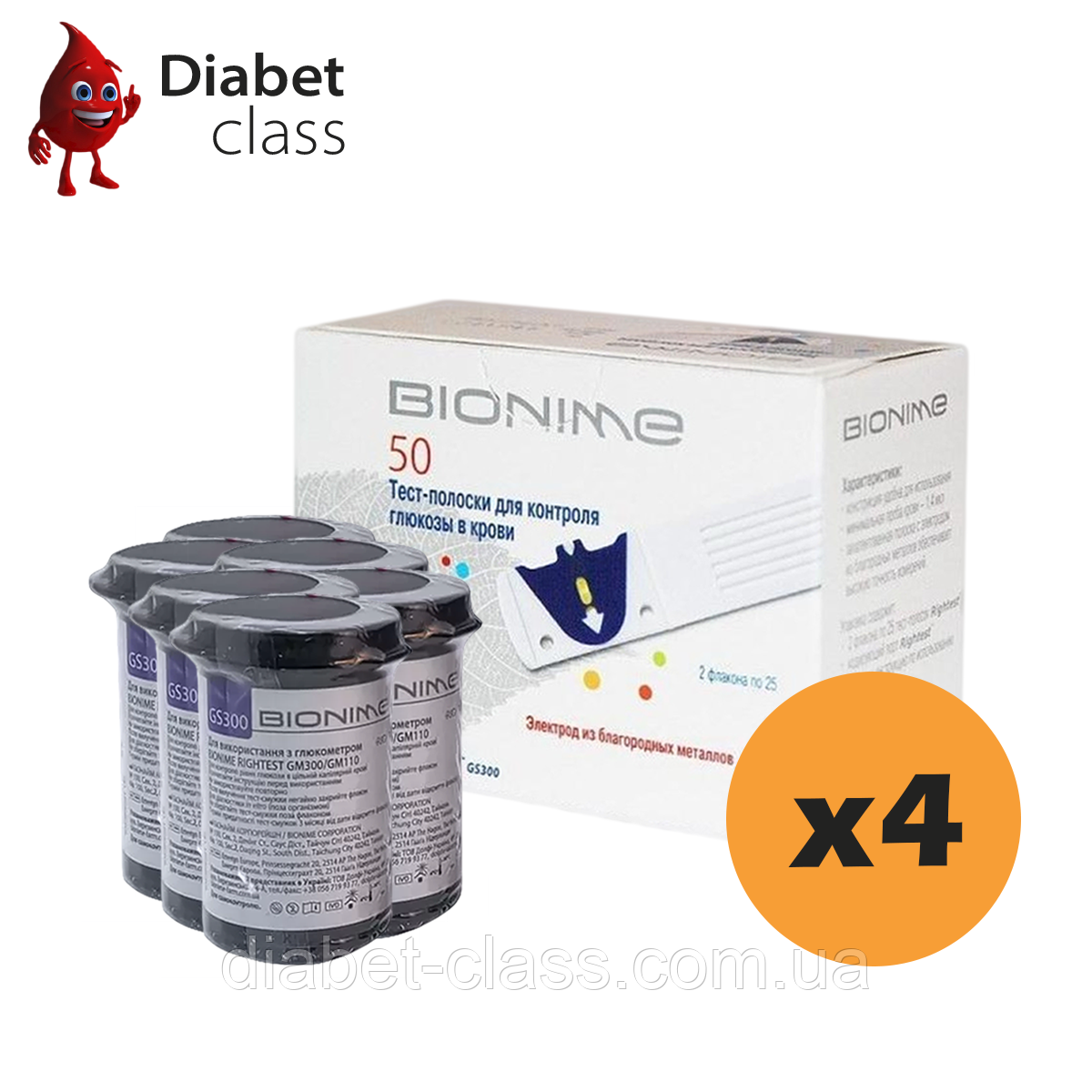 Тест-смужки Біонай Райтест (Bionime Rightest) 200 шт. у 8 флаконах по 25 шт. в упаковці