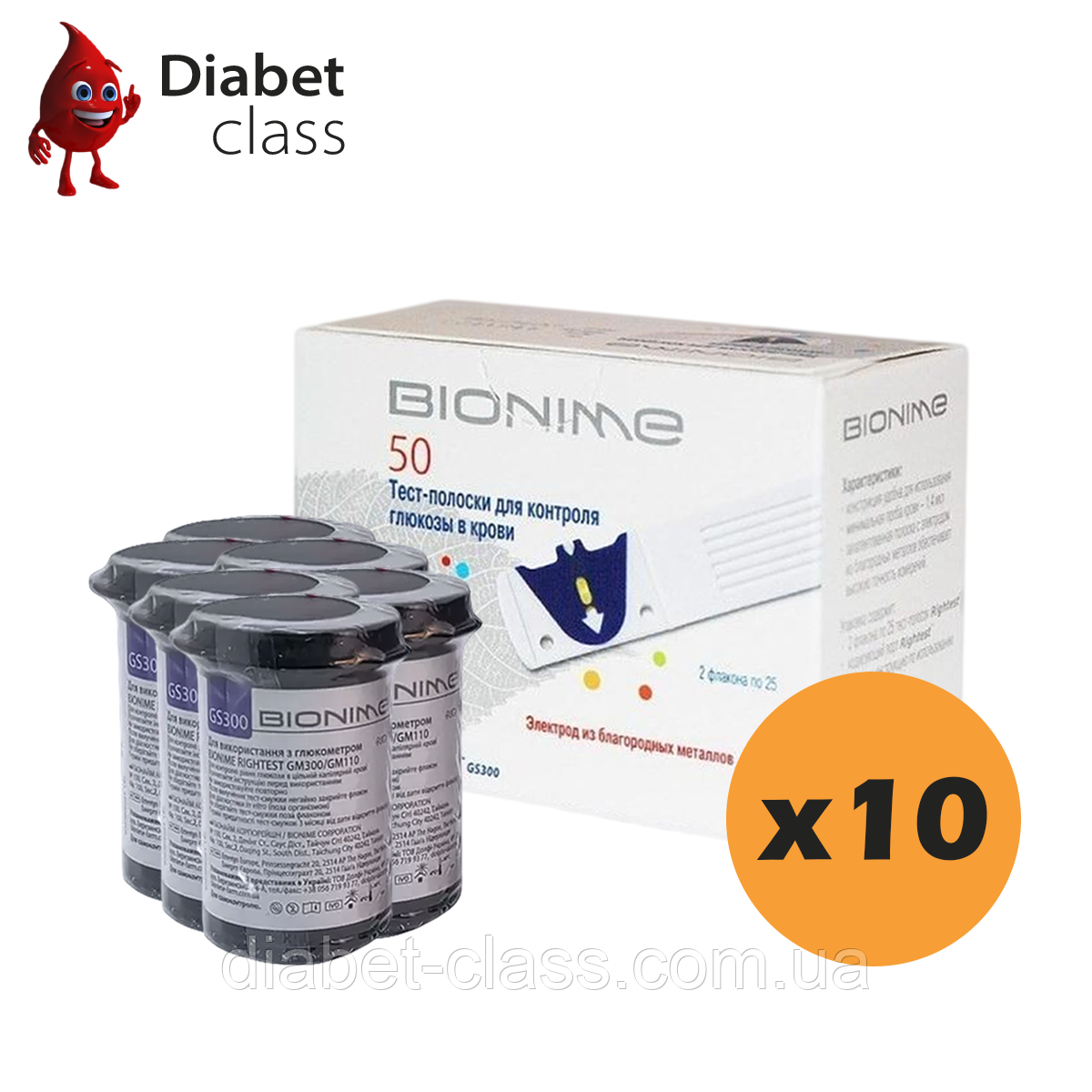 Тест-смужки Біонайм Райтест (Bionime Rightest) 500 шт. у 20 флаконах по 25 шт. в упаковці