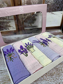 Набір вафельних кухонних рушників в подарунковій коробці 6 шт 40/60 см натуральні бавовняні якісні Туреччина