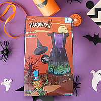 Детское платье со шляпой Ведьма на Хеллоуин размер S 4-6 лет фиолетово-зеленое