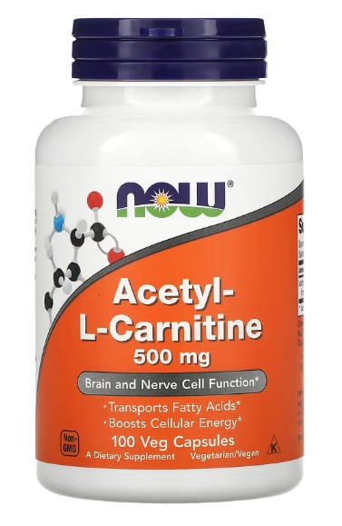 Ацетил-L-карнітин (Acetyl L-Carnitine) 500 мг Now Foods 100 рослинних капсул