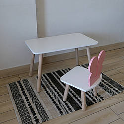 Комплект стіл та стул дитячий ChildWood - Set  Стіл білий прямокутний + стілець білий рожевий Метелик