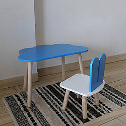 Комплект стіл та стул дитячий ChildWood - Set  Стіл блакитний хмаринка + стілець білий блакитний Зайчик