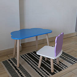 Комплект стіл та стул дитячий ChildWood - Set  Стіл блакитний хмаринка + стілець білий бузковий Ведмедик