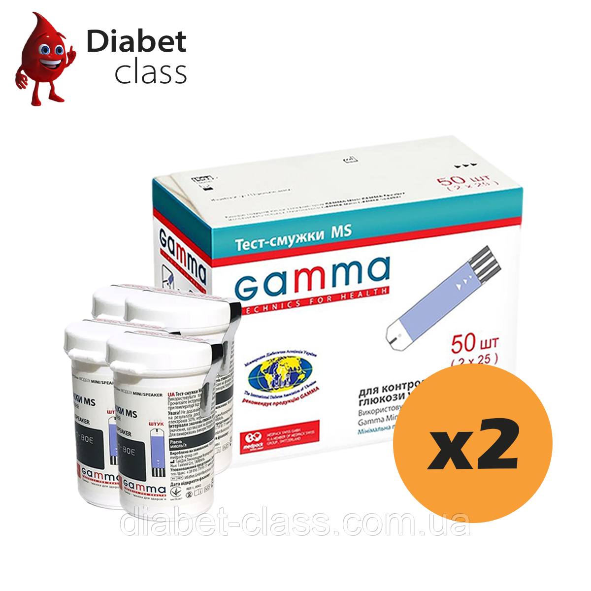 Тест-смужки Гамма MS (Gamma MS) 100 шт. в 4 флаконах по 25 шт в упаковці