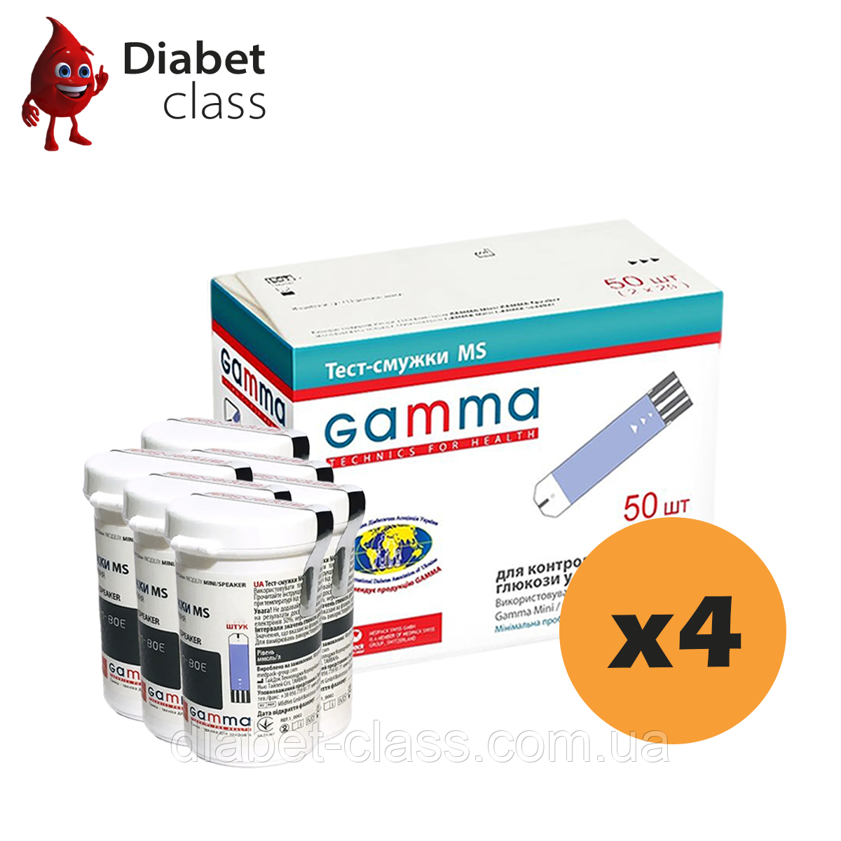 Тест-смужки Гамма MS (Gamma MS) 200 шт. в 8 флаконах по 25 шт в упаковці