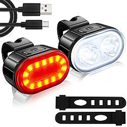 Велосипедний ліхтар із заднім габаритом, 4 режими, USB, ZH-078 / Фара на велосипед / Велосипедний стоп сигнал