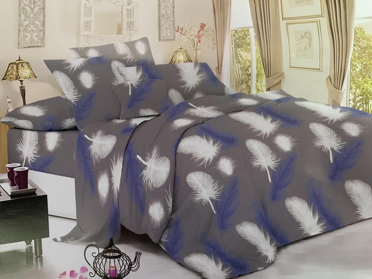 Сіра тканина для постільної білизни з принтом пір'я 220 см Фланель (байка) 100% бавовняна набивна натуральна рулон 50 м