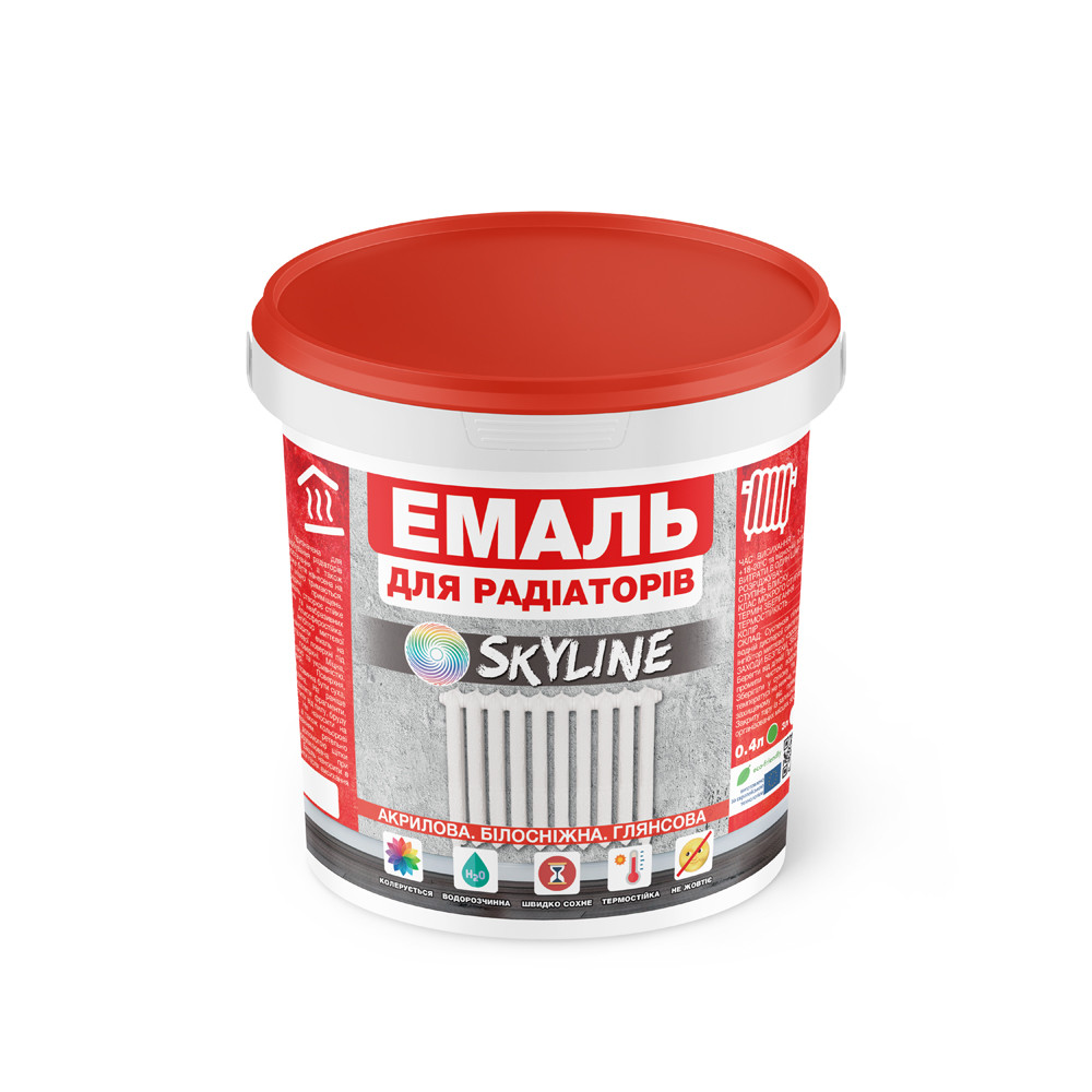 Емаль Для Радіаторів акрилова термостійка глянсова SkyLine 0.4 л Біла