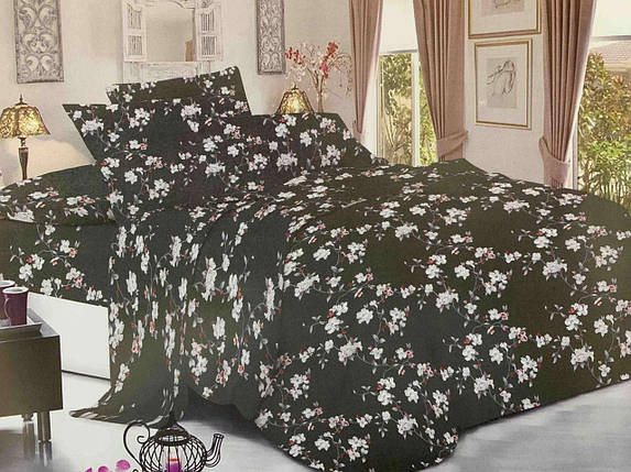 Зелена тканина для постільної білизни 220 см Фланель (байка) 100% бавовняна набивна з квітковим принтом, рулон 50 м, фото 1