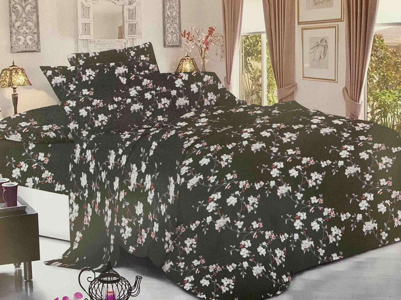 Зелена тканина для постільної білизни 220 см Фланель (байка) 100% бавовняна набивна з квітковим принтом, рулон 50 м