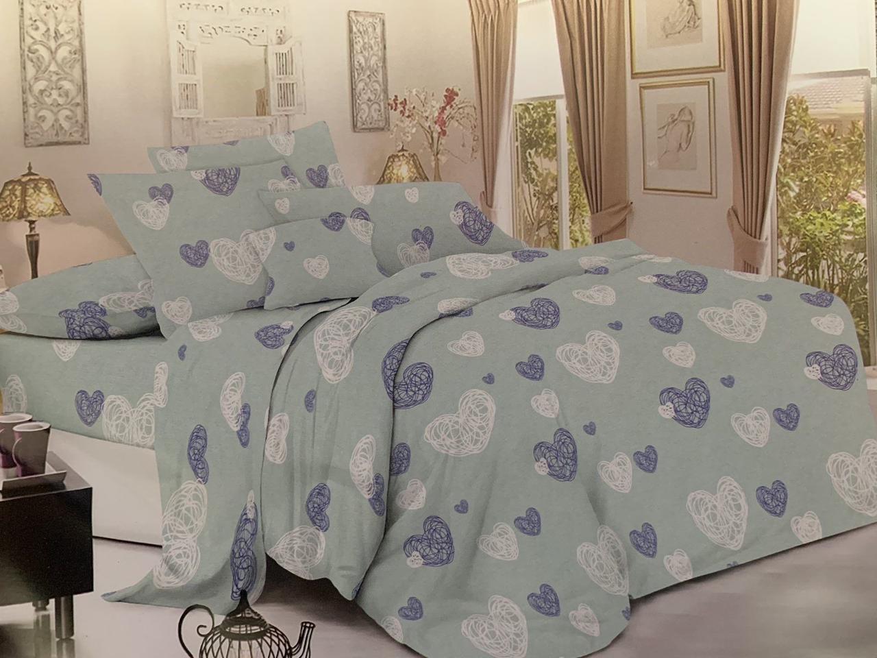 Зелена тканина для постільної білизни 220 см Фланель (байка) 100% бавовняна набивна з принтом серце, рулон 50 м