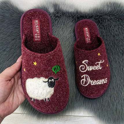 Капці жіночі повстяні для ламінату Белста бордові з овечкою 4191, фото 1