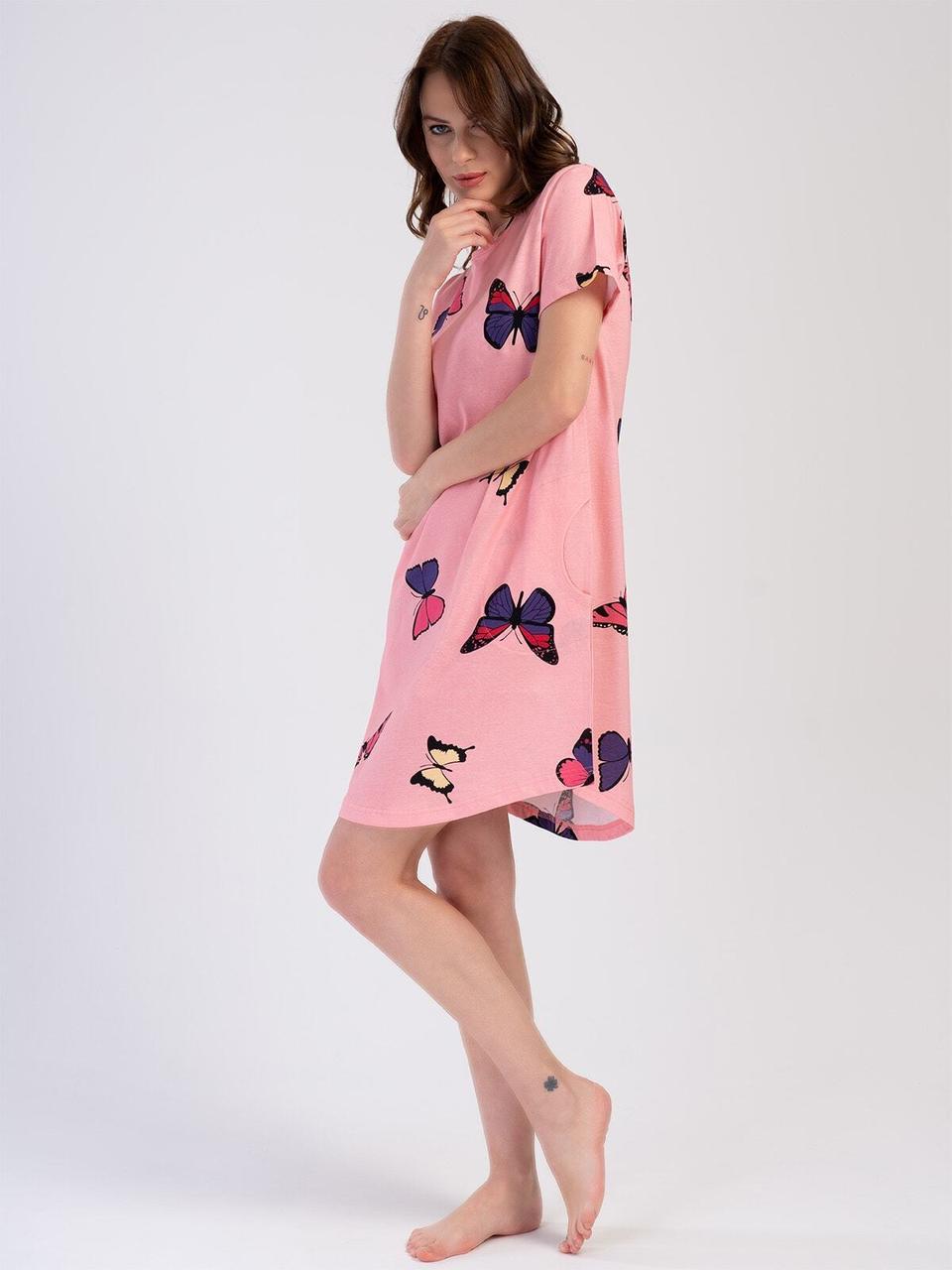 Туніка бавовняна з коротким рукавом VIENETTA рожева