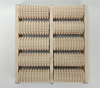 Дерев'яний масажер для ніг роликовий | Натуральне дерево бук | 10 зубчастих валиків