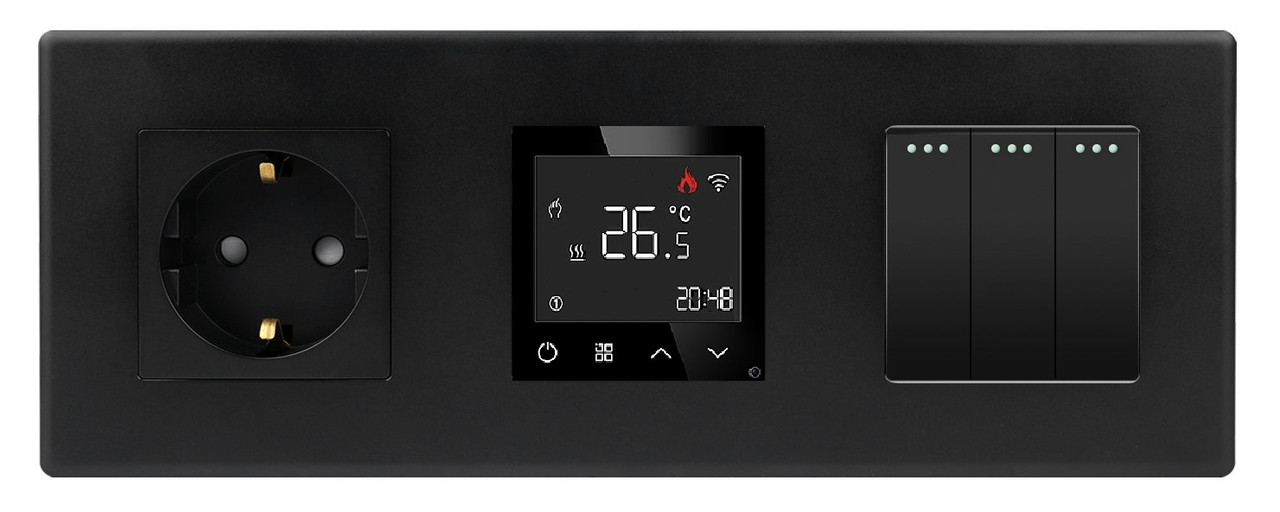 Сенсорний Wi-Fi терморегулятор + Вимикач (3 клав.) + Розетка 1DAL | Чорний (P228-SW3G-TR.WF-ST.BL)