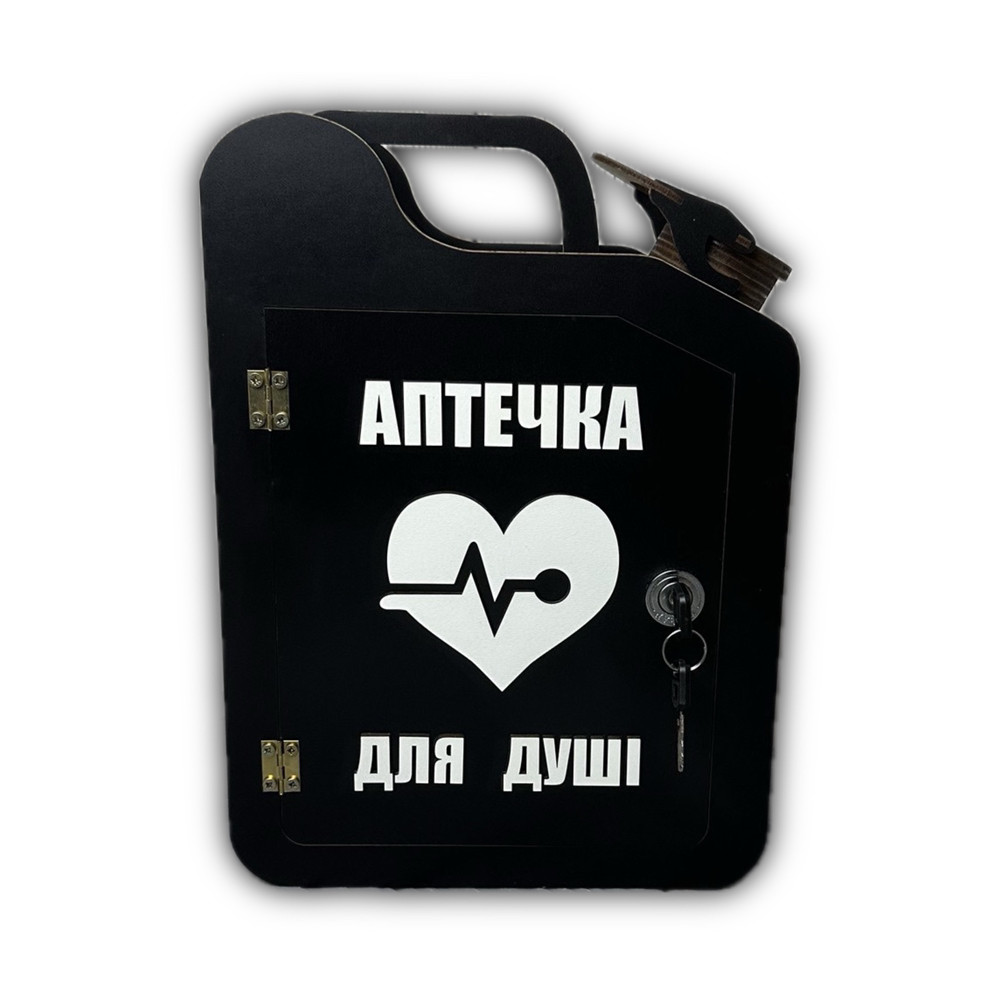 Каністра-бар "Аптечка для душі", дерев'яний, 30*22*11 см, з чарками, чорний, фото 1