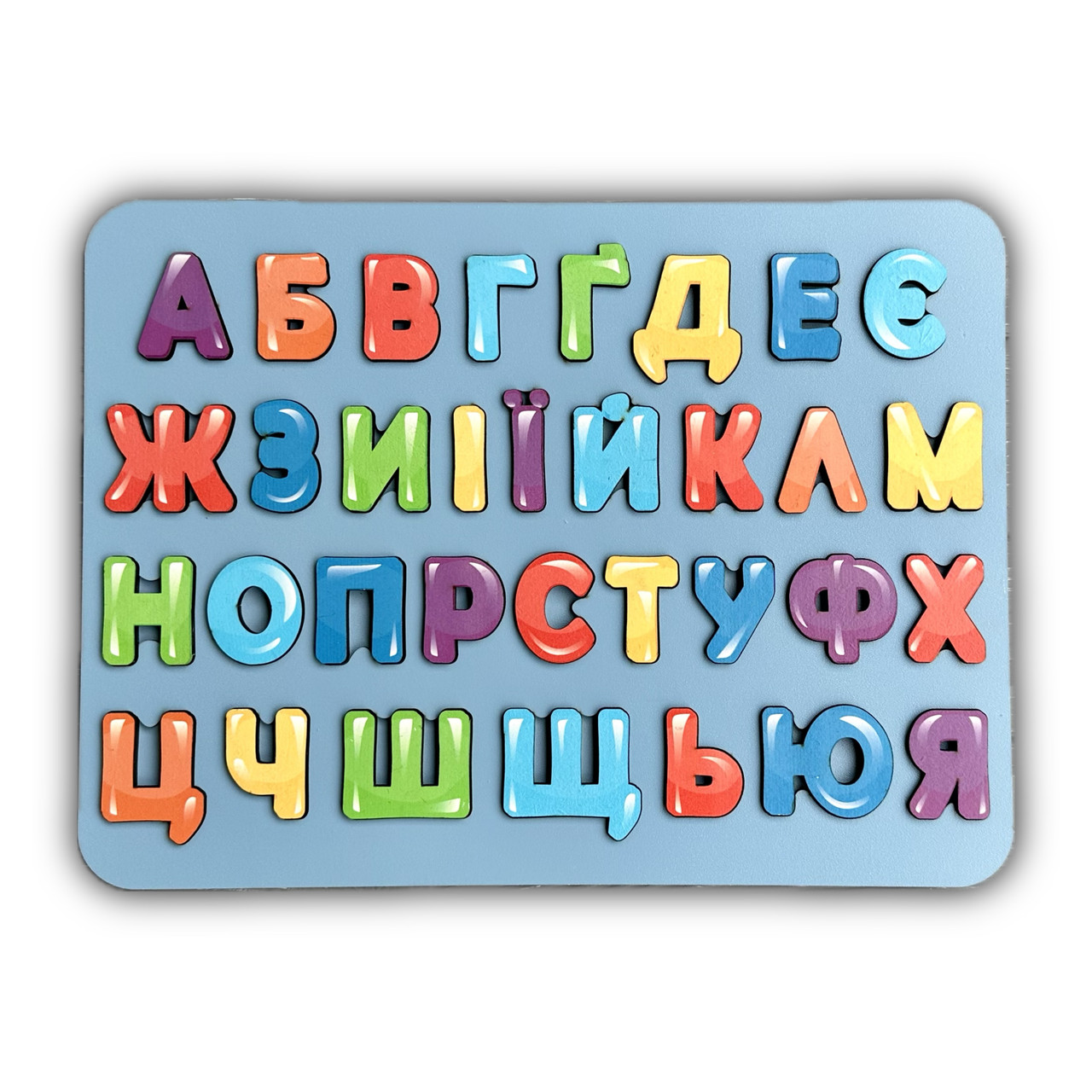 "Українська Абетка", дерев'яна іграшка-сортер, синій, розвиваючі конструктори і пазли, фото 1