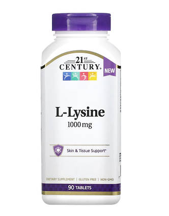 Амінокислота L-Лізин 21st Century L-Lysine 1000 мг 90 таб США, фото 1