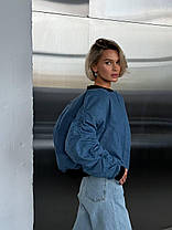 Джинсовий жіночий бомбер утеплений на блискавці Gvk2695, фото 3
