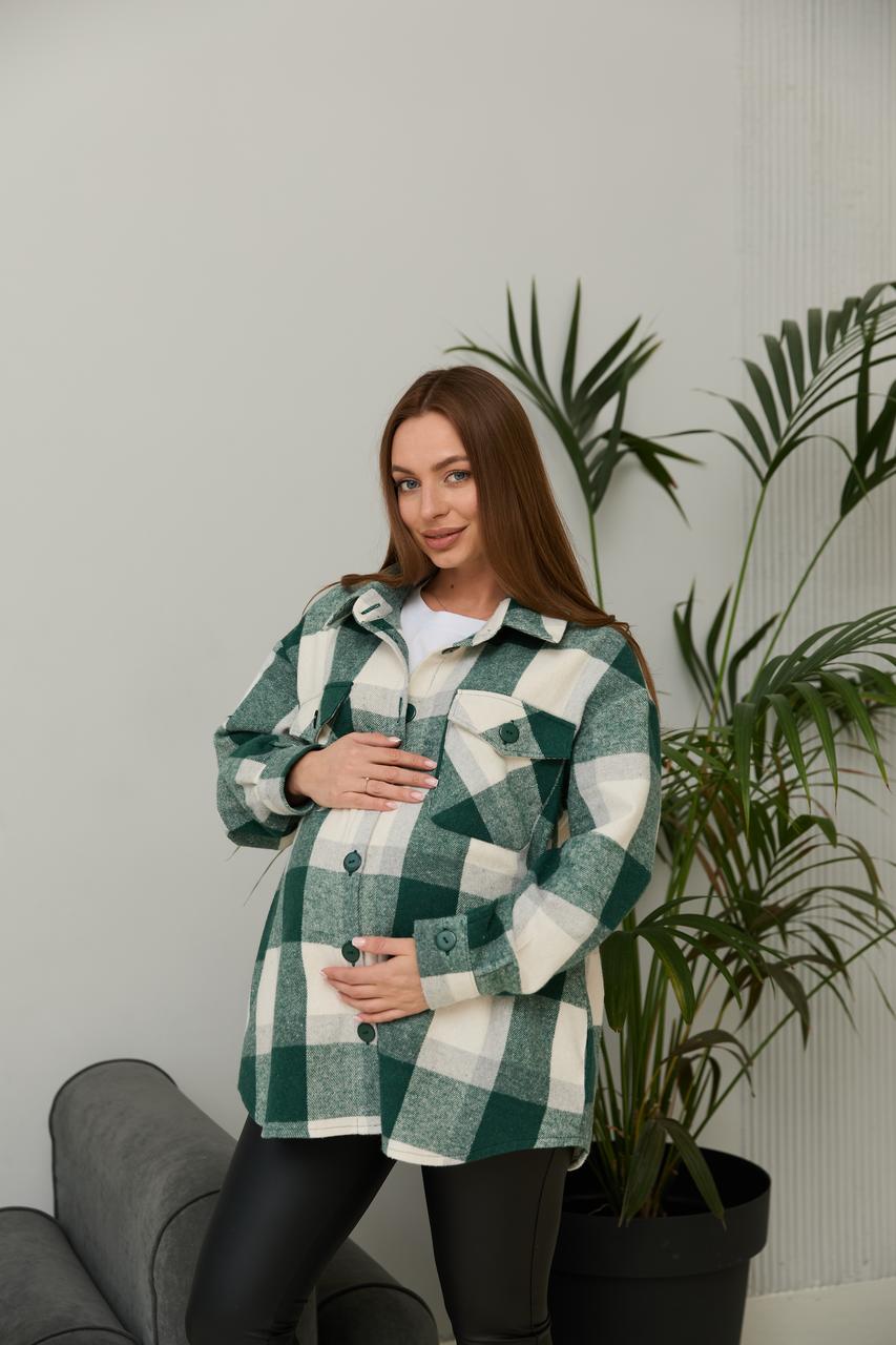 Тепла сорочка у клітинку для вагітних Monaco S-М (42-44) Lullababe Зелений